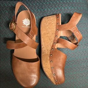Yellow Box Tan Leather Cork Platform Wedges